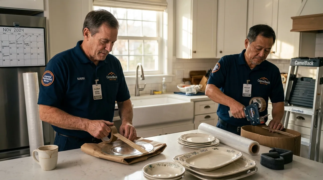 Professional crew packing kitchen dishware in Riverton, IL